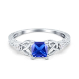 Cushion Celtic Art Deco Engagement Ring Simulated Cubic Zirconia 925 Sterling Silver