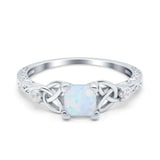 Cushion Celtic Art Deco Engagement Ring Simulated Cubic Zirconia 925 Sterling Silver