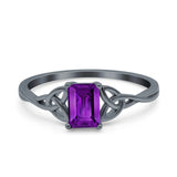 Engagement Ring Emerald Cut Simulated Cubic Zirconia Solid 925 Sterling Silver