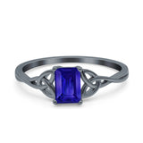 Engagement Ring Emerald Cut Simulated Cubic Zirconia Solid 925 Sterling Silver