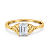 Engagement Ring Emerald Cut Simulated Cubic Zirconia Solid 925 Sterling Silver
