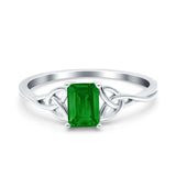 Engagement Ring Emerald Cut Simulated Cubic Zirconia Solid 925 Sterling Silver