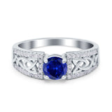 Split Celtic Engagement Ring Round Simulated Cubic Zirconia 925 Sterling Silver