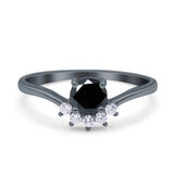 Art Deco V Chevron Engagement Ring Round Simulated Cubic Zirconia 925 Sterling Silver