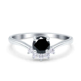 Art Deco V Chevron Engagement Ring Round Simulated Cubic Zirconia 925 Sterling Silver