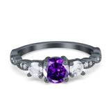 Art Deco Vintage Engagement Ring Round Simulated Cubic Zirconia 925 Sterling Silver