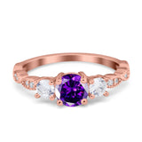 Art Deco Vintage Engagement Ring Round Simulated Cubic Zirconia 925 Sterling Silver