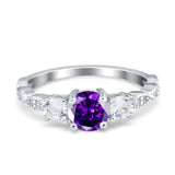 Art Deco Vintage Engagement Ring Round Simulated Cubic Zirconia 925 Sterling Silver