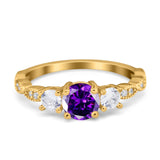 Art Deco Vintage Engagement Ring Round Simulated Cubic Zirconia 925 Sterling Silver