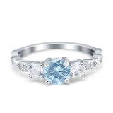 Art Deco Vintage Engagement Ring Round Simulated Cubic Zirconia 925 Sterling Silver