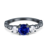 Art Deco Vintage Engagement Ring Round Simulated Cubic Zirconia 925 Sterling Silver