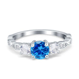 Art Deco Vintage Engagement Ring Round Simulated Cubic Zirconia 925 Sterling Silver