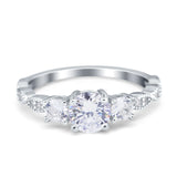 Art Deco Vintage Engagement Ring Round Simulated Cubic Zirconia 925 Sterling Silver