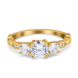 Art Deco Vintage Engagement Ring Round Simulated Cubic Zirconia 925 Sterling Silver