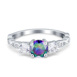 Art Deco Vintage Engagement Ring Round Simulated Cubic Zirconia 925 Sterling Silver