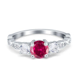 Art Deco Vintage Engagement Ring Round Simulated Cubic Zirconia 925 Sterling Silver