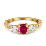 Art Deco Vintage Engagement Ring Round Simulated Cubic Zirconia 925 Sterling Silver