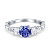 Art Deco Vintage Engagement Ring Round Simulated Cubic Zirconia 925 Sterling Silver