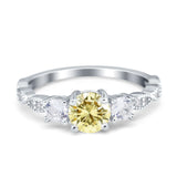 Art Deco Vintage Engagement Ring Round Simulated Cubic Zirconia 925 Sterling Silver