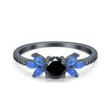 Marquise Wedding Ring Blue Sapphire Simulated Cubic Zirconia 925 Sterling Silver