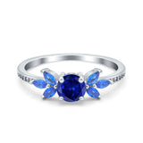 Marquise Wedding Ring Blue Sapphire Simulated Cubic Zirconia 925 Sterling Silver