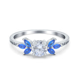 Marquise Wedding Ring Blue Sapphire Simulated Cubic Zirconia 925 Sterling Silver