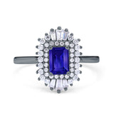 Emerald Cut Vintage Wedding Ring Simulated Cubic Zirconia 925 Sterling Silver