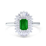 Emerald Cut Vintage Wedding Ring Simulated Cubic Zirconia 925 Sterling Silver