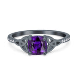 Cushion Cut Celtic Art Deco Wedding Engagement Bridal Ring Round Simulated Cubic Zirconia 925 Sterling Silver