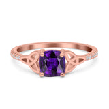 Cushion Cut Celtic Art Deco Wedding Engagement Bridal Ring Round Simulated Cubic Zirconia 925 Sterling Silver