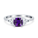 Cushion Cut Celtic Art Deco Wedding Engagement Bridal Ring Round Simulated Cubic Zirconia 925 Sterling Silver