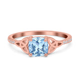 Cushion Cut Celtic Art Deco Wedding Engagement Bridal Ring Round Simulated Cubic Zirconia 925 Sterling Silver