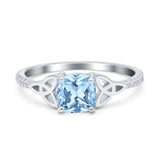 Cushion Cut Celtic Art Deco Wedding Engagement Bridal Ring Round Simulated Cubic Zirconia 925 Sterling Silver
