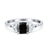 Cushion Cut Celtic Art Deco Wedding Engagement Bridal Ring Round Simulated Cubic Zirconia 925 Sterling Silver