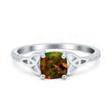 Cushion Cut Celtic Art Deco Wedding Engagement Bridal Ring Round Simulated Cubic Zirconia 925 Sterling Silver