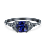 Cushion Cut Celtic Art Deco Wedding Engagement Bridal Ring Round Simulated Cubic Zirconia 925 Sterling Silver