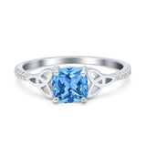 Cushion Cut Celtic Art Deco Wedding Engagement Bridal Ring Round Simulated Cubic Zirconia 925 Sterling Silver