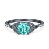 Cushion Cut Celtic Art Deco Wedding Engagement Bridal Ring Round Simulated Cubic Zirconia 925 Sterling Silver