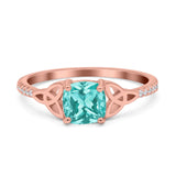 Cushion Cut Celtic Art Deco Wedding Engagement Bridal Ring Round Simulated Cubic Zirconia 925 Sterling Silver