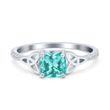 Cushion Cut Celtic Art Deco Wedding Engagement Bridal Ring Round Simulated Cubic Zirconia 925 Sterling Silver