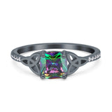 Cushion Cut Celtic Art Deco Wedding Engagement Bridal Ring Round Simulated Cubic Zirconia 925 Sterling Silver