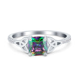 Cushion Cut Celtic Art Deco Wedding Engagement Bridal Ring Round Simulated Cubic Zirconia 925 Sterling Silver