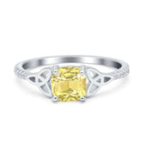 Cushion Cut Celtic Art Deco Wedding Engagement Bridal Ring Round Simulated Cubic Zirconia 925 Sterling Silver
