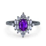 Oval Cut Halo Vintage Wedding Ring Simulated Cubic Zirconia 925 Sterling Silver