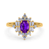 Oval Cut Halo Vintage Wedding Ring Simulated Cubic Zirconia 925 Sterling Silver