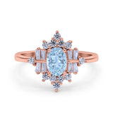 Oval Cut Halo Vintage Wedding Ring Simulated Cubic Zirconia 925 Sterling Silver