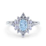 Oval Cut Halo Vintage Wedding Ring Simulated Cubic Zirconia 925 Sterling Silver
