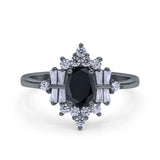 Oval Cut Halo Vintage Wedding Ring Simulated Cubic Zirconia 925 Sterling Silver