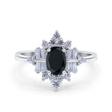 Oval Cut Halo Vintage Wedding Ring Simulated Cubic Zirconia 925 Sterling Silver