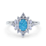 Oval Cut Halo Vintage Wedding Ring Simulated Cubic Zirconia 925 Sterling Silver